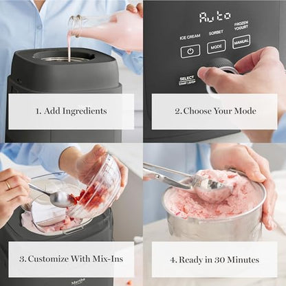 Martha Stewart 1 Quart Ice Cream Maker, Built-In Compressor, No Pre-Freezing Required, 3 Modes (Ice Cream, Sorbet, Frozen Yogurt), Automatic Mix-In Alert, Dishwasher-Safe Parts, Caviar Gray
