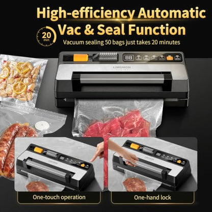 Next-Gen Vacuum Sealer Machine, Food Vacuum Sealer with Powerful Suction Pump, Dual-System for Valve&Textured Bags, Canisters & Marinate, Dual-Heat Seal for Dry&Moist Food, Built-in Cutter&Bag Storage
