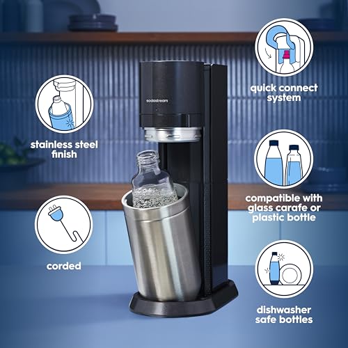 SodaStream E-Duo Sparkling Water Maker (Black) with 60L CO2, 1 BPA- Free Carbonating Bottle and (1)1L Glass Bottle