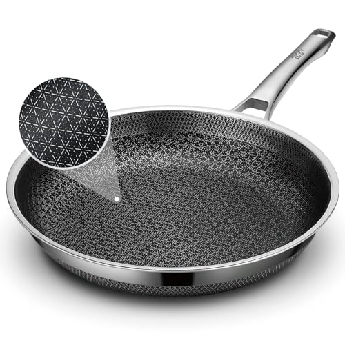 SNOWCLAD 12 Inch Hybrid Nonstick Frying Pan, Stainless Steel Skillet, Dishwasher Safe, Induction & Oven Broiler Safe, PFOA-Free Non-Toxic Cookware