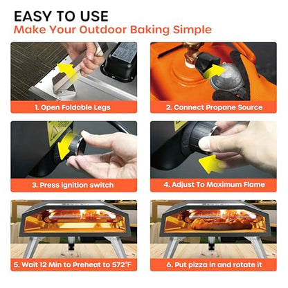 Outdoor Propane Gas Pizza Oven – 12" Camping Pizza Oven with Gas Regulator Cooks Pizza In 80-second, Propane Grill Reaches 930°F, with Pizza Stone/Peel/Cutter/Infrared Thermometer (12 Inches)