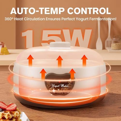 Cowenhey Yogurt Maker, Automatic Digital Yoghurt Maker Machine with 5 Glass Jars 42 Ozs, with Constant Temperature Control for Home Organic Yogurt, Cheese, Fruit Wine (No Cups)