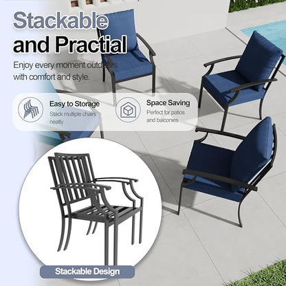 ASJMR 7 Piece Outdoor Dining Set for 6, Metal Patio Table and Chairs with Cushions, Patio Furniture Set with 2 Swivel Chairs, Rectangular Patio Dining Table with Umbrella Hole, Lawn Deck, Yard, Navy