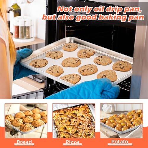 TeamFar Air Fryer Basket for Oven, 2 Set Stainless Steel Air Fryer Basket and Tray, 16”x12” Oven Air Fryer Rack with Baking Pan for Cooking Baking Broiling Grilling, Heavy Duty & Dishwasher Safe