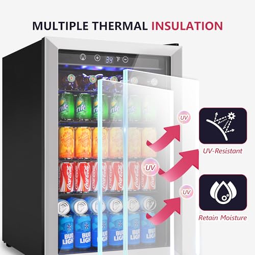 Icyglee 4.5 Cu.ft Beverage Refrigerator Cooler, 145 Can Mini Fridge with Digital Temperature Display for Soda Beer Wine, Freestanding beverage fridge with Adjustable Shelving for Home Office Bar