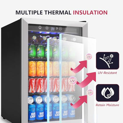 Icyglee 4.5 Cu.ft Beverage Refrigerator Cooler, 145 Can Mini Fridge with Digital Temperature Display for Soda Beer Wine, Freestanding beverage fridge with Adjustable Shelving for Home Office Bar