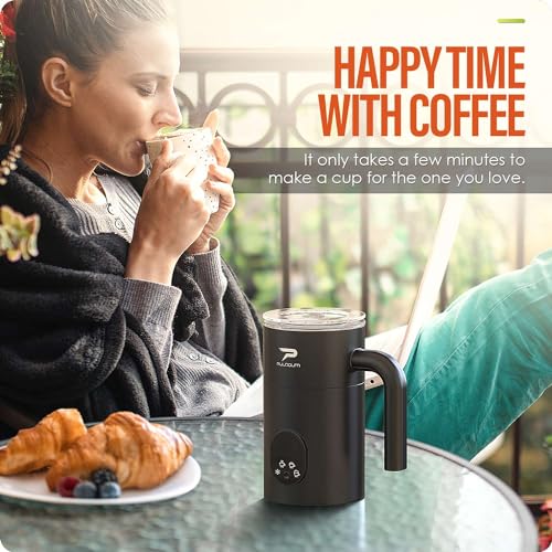 Milk Frother and Steamer 4 in 1 Automatic Coffee Steamer Frother, 11.8OZ / 350ML Warm and Cold Foam Frother for Coffee,Latte, Cappuccino, Macchiato, Hot Chocolate (Black)