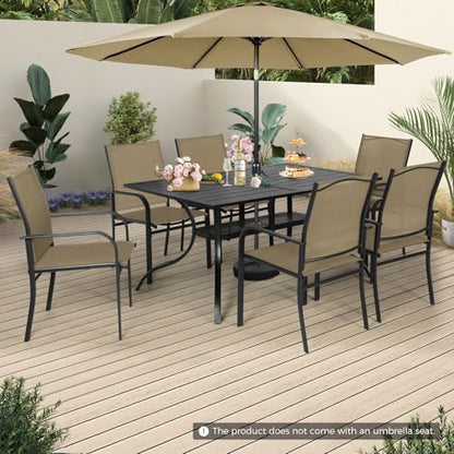Incbruce 8 Pieces Patio Dining Set with Brown Umbrella, Outdoor Dining Set of 6 Textilene Chairs and Rectangle Table with Umbrella Hole for Backyard, Garden, and Poolside (Brown)