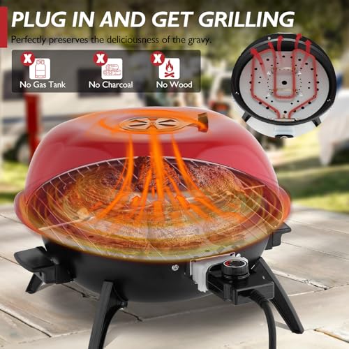 Outvita Outdoor/Indoor Electric Grill, 1600W, Double Layer Design, Red