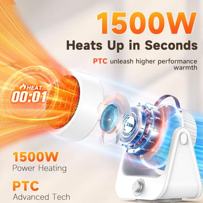 1500W PTC Ceramic Outdoor Electric Heater, 250Sq.ft 1S Heating, 4 Modes, 100° Vertical & Horizontal 3D Swing Patio Heaters for Outdoor Use, Tip-over&Overheat Table Top Heaters for Indoor Use Garage
