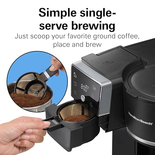 Hamilton Beach 2-Way 12 Cup Programmable Drip Hot and Iced Coffee Maker & Single Serve Coffee Machine, AquaFlow Showerhead, Glass Carafe, Auto Pause and Pour, Black (47500J)