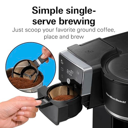 Hamilton Beach 2-Way 12 Cup Programmable Drip Hot and Iced Coffee Maker & Single Serve Coffee Machine, AquaFlow Showerhead, Glass Carafe, Auto Pause and Pour, Black (47500J)