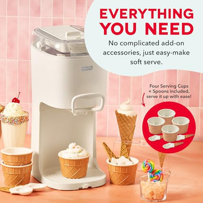 Dash Soft Serve Ice Cream Maker | Frozen Yogurt, Sorbet, and Gelato - Countertop Ice Cream Machine for Home with Freezer Bowl, Ingredient Chute, & Dispensing Lever - Includes 4 Serving Bowls & Spoons