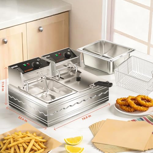 OSTBA Commercial Deep Fryer with Basket, 20.7QT Electric Deep Fryer, 3200W Stainless Steel Oil Fryer with Adjustable Temperature Control, Removable Oil Tank & Lid for Restaurant, Food Truck & Home
