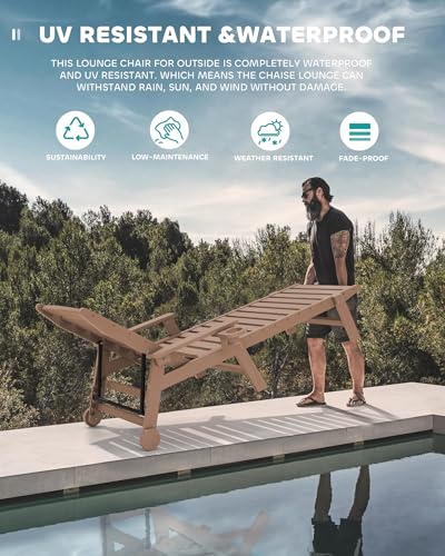 SERWALL HDPE Outdoor Lounge Chair Set of 2 with Cup Holder, Brown