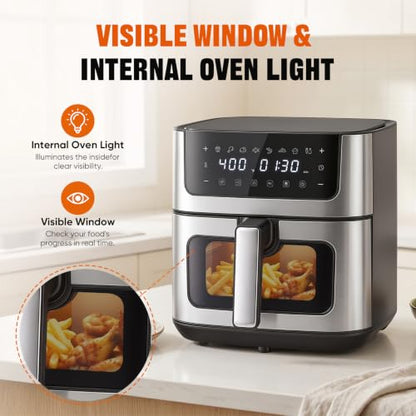 KMFurnila Air Fryer 6.34 QT, Airfryer with Viewing Window and 8 Presets