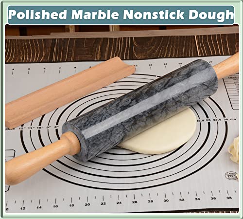 SIPARUI Marble Rolling Pin with Wooden Cradle Thick Handle Set for Baking,18.5 inch Premium Quality Polished Roller for Pizza Dough,Fondant,Pie Crust,Non-Stick Surface Easy to Clean(Black)