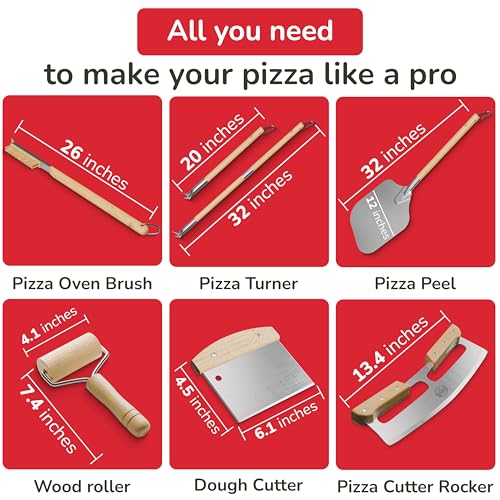 Senwosa Premium Pizza Oven Accessories Kit - 6-Piece Set for Home Pizza Making: Includes Pizza Peel, Oven Brush, Bubble Popper Turner, Rocker Cutter, Dough Roller & Scraper