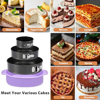 Springform Pan Set of 3 Leakproof Spring Form Pan for Cheesecake, Nonstick 4 7 9 Inch Cheesecake Pan with Silicone Protector, Springform Cheese Cake Pans Sets for Baking with 50Pcs Parchment Paper