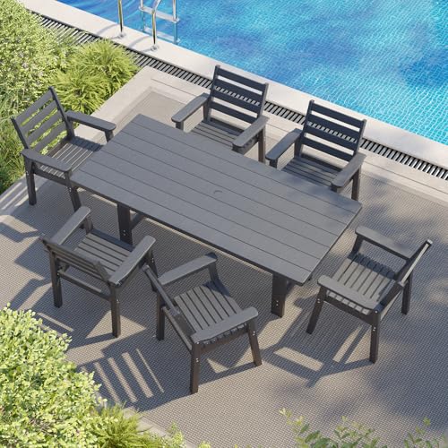 AMERLIFE 7-Piece Outdoor Dining Set for 6, 71" HDPE Patio Table, Grey