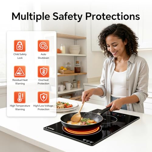 Ranein 12 Inch 2 Burner Induction Cooktop, 1800W, 120V