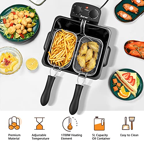 COSTWAY Deep Fryer with Basket, 5.3-Qt/5L Electric Oil Fryer, 1700W, Silver