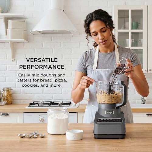 Ninja Food Processor, Professional Plus, 1000 Peak Watts, 4 Functions for Chopping, Slicing, Purees & Dough with 9-Cup Processor Bowl, 3 Blades, Food Chute & Pusher, Grey, BN601