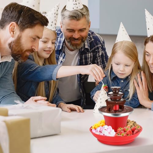 7.9oz Mini Chocolate Fondue Fountain, Mini Chocolate Melting Pot, MIni Warmer Machine with 6PCS Fondue Fork and Removal Fruits/Nuts/Treats Serving Tray for Milk Chocolate, Cheese, Butter, Candy