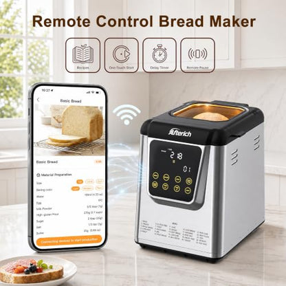 Bread Maker Stainless Steel Bread Machine, With App Control, Built-in Scale
