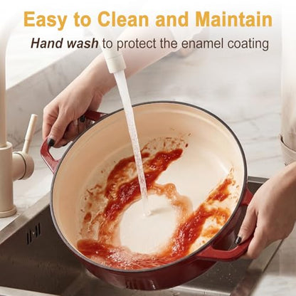 Lightweight Enameled Cast Iron Braiser - 4.5QT Braiser Pan with Glass Lid, Shallow Dutch Oven for Braising, Simmering