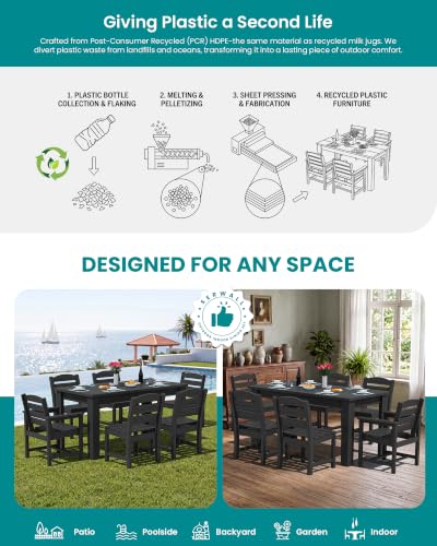 SERWALL Outdoor Dining Set for 10, w/ 2 Tables & 10 Chairs, Black