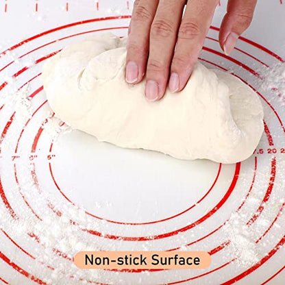 Extra Large Silicone Pastry Mat, Baking Mat with Measurement, Kitchen Counter Mat for Fondant, Rolling Dough, Pie Crust, Pizza and Cookies - Oven Liner Mat/Kneading Matts, 24" x 32", Red