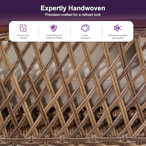 PURPLE LEAF Outdoor Dining Set for 10 All Weather Wicker Patio Dining Set with Hand-Woven Rattan Swivel Dining Chais and Rectangular Aluminum Table for Garden Deck Backyard Kitchen