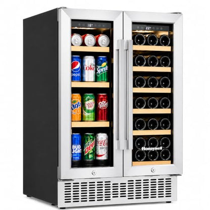 Honeywell 24 Inch Dual Zone Compressor Wine Cooler Refrigerator & Beverage Cooler,Large Freestanding Wine Cellar For Red,White,Champagne or Sparkling Wine,Digital Temperature Control,Stainless Steel