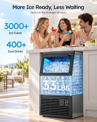 Mojgar Commercial Ice Maker Machine, 120lbs/24H,33lbs Ice Bin,ETL-Certified