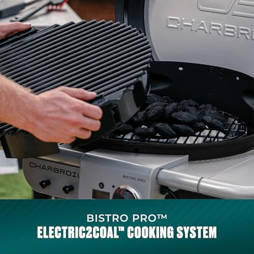 Charbroil 3-in-1 Dual Fuel Outdoor Bistro Pro Electric Grill & Griddle + Charcoal Mode BBQ, Black - 25302145