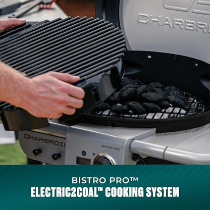 Charbroil 3-in-1 Dual Fuel Outdoor Bistro Pro Electric Grill & Griddle + Charcoal Mode BBQ, Black - 25302145