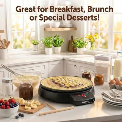 12" Griddle & Crepe Maker, Non-Stick Electric Crepe Pan with Batter Spreader & Recipe Guide- Dual Use Hot Plate for Breakfast Brunch, Blintzes, Eggs, Pancakes- Portable, Adjustable Temp Settings, Gift