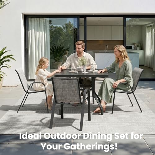 Soohow 5-Piece Patio Dining Set, Outdoor Table and 4 x Stackable Chairs Set