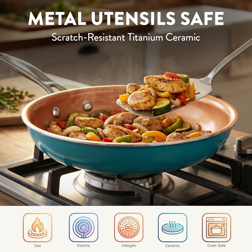 GOTHAM STEEL 20 Piece Copper Pots and Pans Set Nonstick Cookware Set + Complete Ceramic Bakeware Set for Kitchen with Long Lasting Non Stick, Dishwasher/Oven Safe, Non Toxic – Turquoise