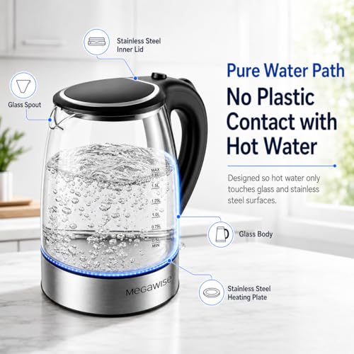 Megawise Electric Glass Kettle with Auto Shut-Off (1.8L)