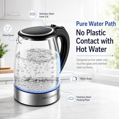 Megawise Electric Glass Kettle with Auto Shut-Off (1.8L)