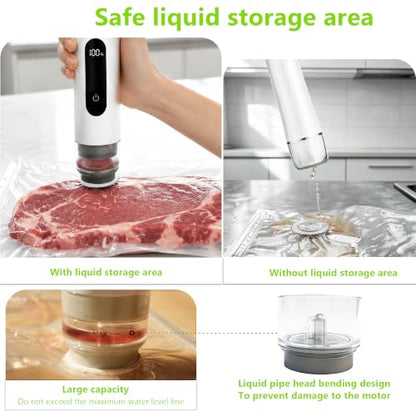 ALLHOPE Compact Vacuum Sealer for Food Storage: Portable Handheld Food Sealer, 80kPa Suction, 1800mAh Battery, 30 Reusable Vacuum Bags, Preserve 5X Freshness with Easy Operation