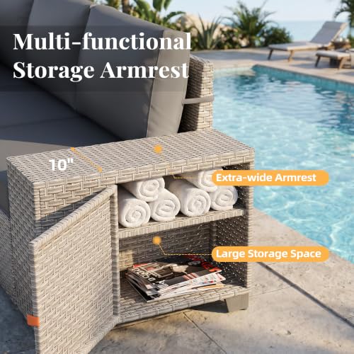 13 Pieces Patio Furniture Set with Fire Pit,Outdoor Wicker Sectional Sofa
