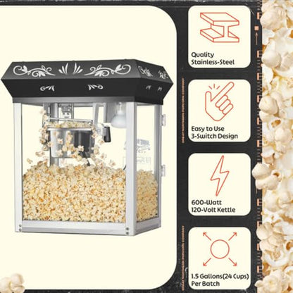Great Northern Popcorn Black 6 oz. Ounce Foundation Old-Fashioned Movie Theater Style Popcorn Popper