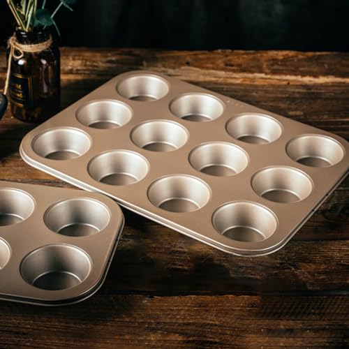 YUNYDSM 2 Pack Muffin Pan for Baking, Standard Nonstick Cupcake Baking Pan Set, 12 Cup Golden Muffin Pan, Cupcake Pans for Baking, Carbon Steel Baking Supplies