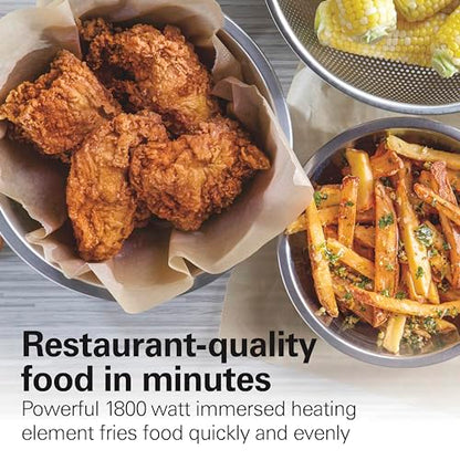 Hamilton Beach Electric Deep Fryer with 2 Baskets and Lid, 4.5 Liters / 19 Cups Oil Capacity, Temperature Control, View Window, Professional Style, 1800 Watts, Stainless Steel (35036)