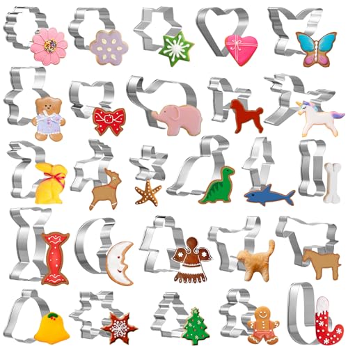 GWHOLE 26 Pcs Cookie Cutter Set, Mini Animal Unicorn Classic Shape Cookie Cutters for Kids Christmas Winter Holiday