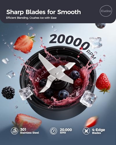 iCucina Smoothie Blender, Personal Blender for Shakes and Smoothies, 700W Pulse Technology Single Serve Blenders with 2 x 28oz Protable Cups for Ice Crush, Frozen Fruit Drinks