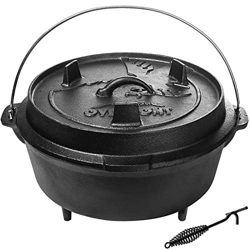 Overmont 9QT Cast Iron Dutch Oven Pre-Seasoned Camping Dutch Oven Pot with Legs, Lid Lifter & Dual Handles, Cast Iron Pot with Skillet Lid for Campfire Cooking, BBQ, Grill, Stove, Outdoor Use